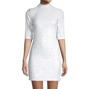 Alice + Olivia Inka White High Neck Sequin Mini Dress Size 6